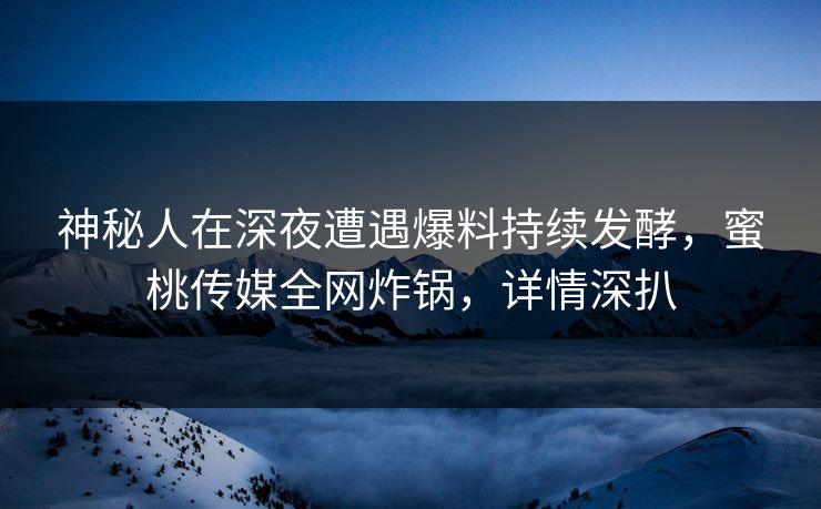 神秘人在深夜遭遇爆料持续发酵，蜜桃传媒全网炸锅，详情深扒