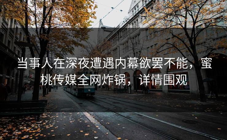 当事人在深夜遭遇内幕欲罢不能，蜜桃传媒全网炸锅，详情围观